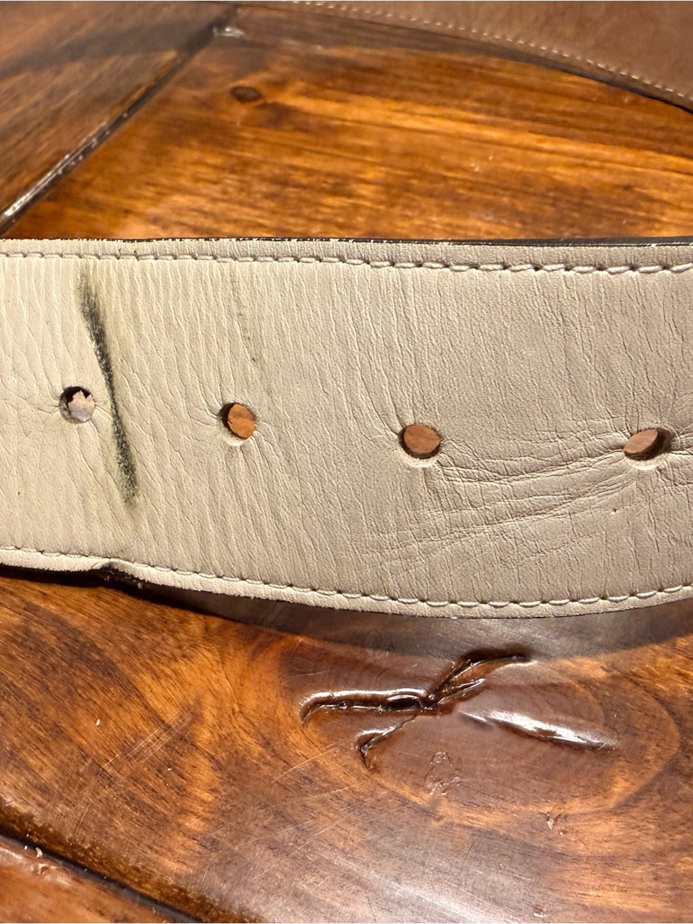 GORGEOUS!!π₯ STREETS AHEAD IVORY 2" LEATHER BRASS/SILVER PLATE BELT SIZE M - Picture 8 of 10